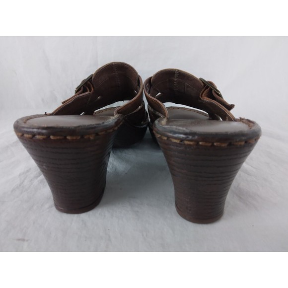 Clarks Sandals Slides Brown Leather Buckle Faux Wood Heel Womens Size 6.5 M - Picture 6 of 9